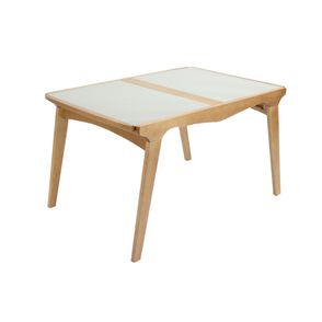 Mesa Elástica Helô Tampo de Vidro Fendi Claro e Base Madeira Cor Amêndoa 1,30cm - 69376