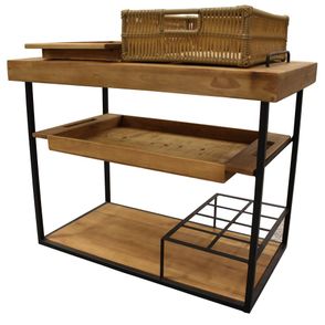 Carrinho Bar Bergen em Madeira e Fibra cor Mel com Base Metal Preta 95 cm - 69456