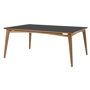 Mesa Jully Retangular Tampo Vidro Preto Base Madeira Amêndoa 200cm - 69515