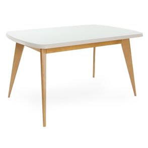 Mesa Tayla Tampo Vidro Fendi Claro Base Amêndoa 140cm - 69565