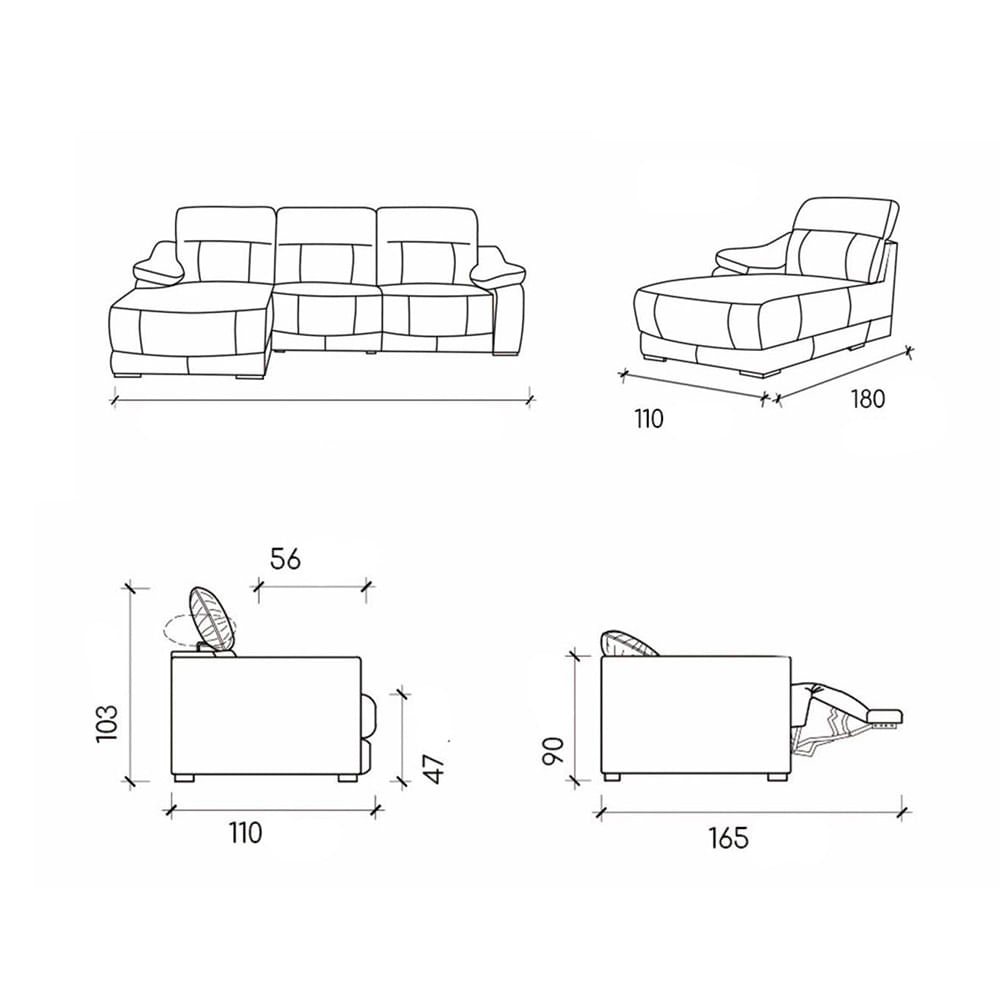 Sofa-Andreas-Reclinavel-2-Lugares---Chaise-Fixo-Couro-Preto-303cm---69605