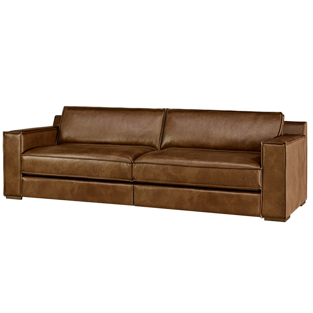 Sofá Wilky 3 Lugares Fixo Couro Marrom 300cm - 69794