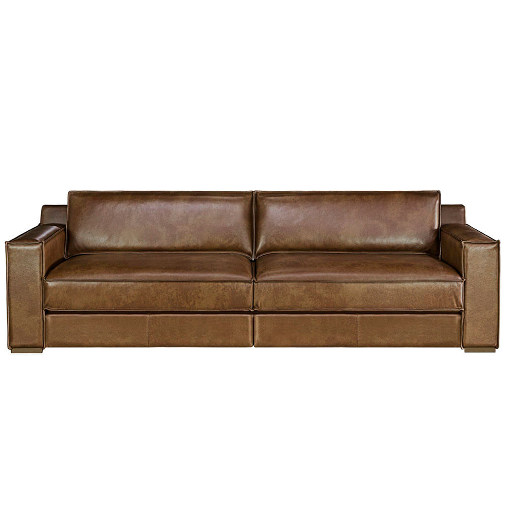Sofá Wilky 3 Lugares Fixo Couro Marrom 300cm - 69794