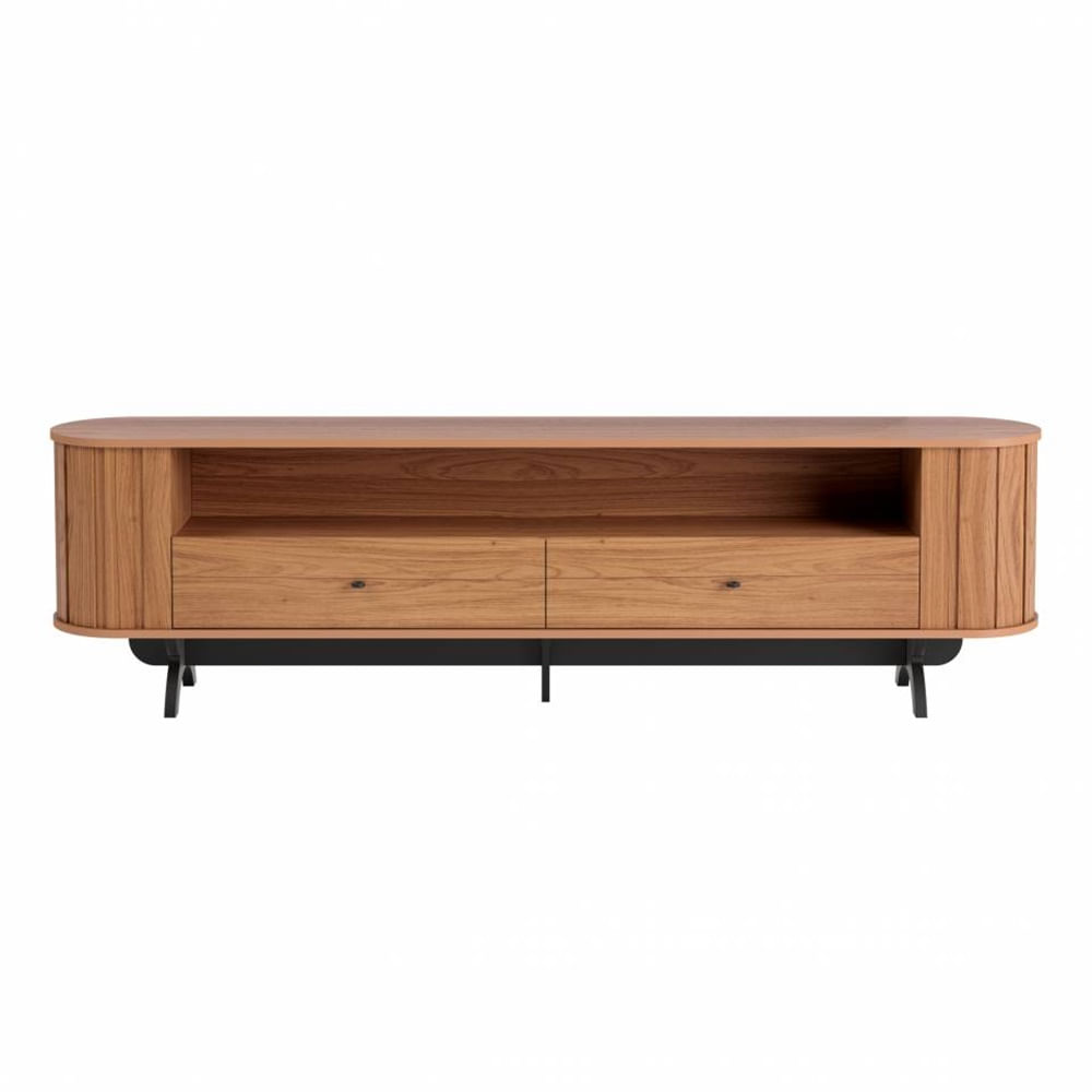 Rack-Curve-TB302-cor-Freijo-com-Preto-Fosco-2-Gavetas-220-cm---69828
