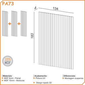 Painel Ripado Componível PA73 cor Freijó 134 cm x 183 cm Altura - 69834