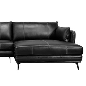 Sofá Vena 2 Lugares + Chaise Fixo Couro Preto 294cm - 69849