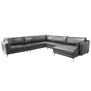 Sofá Vena de Canto + Chaise Fixo Couro Preto 480cm - 69856