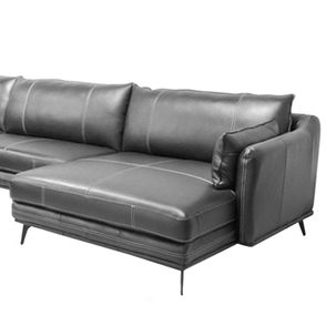 Sofá Vena de Canto + Chaise Fixo Couro Preto 480cm - 69856
