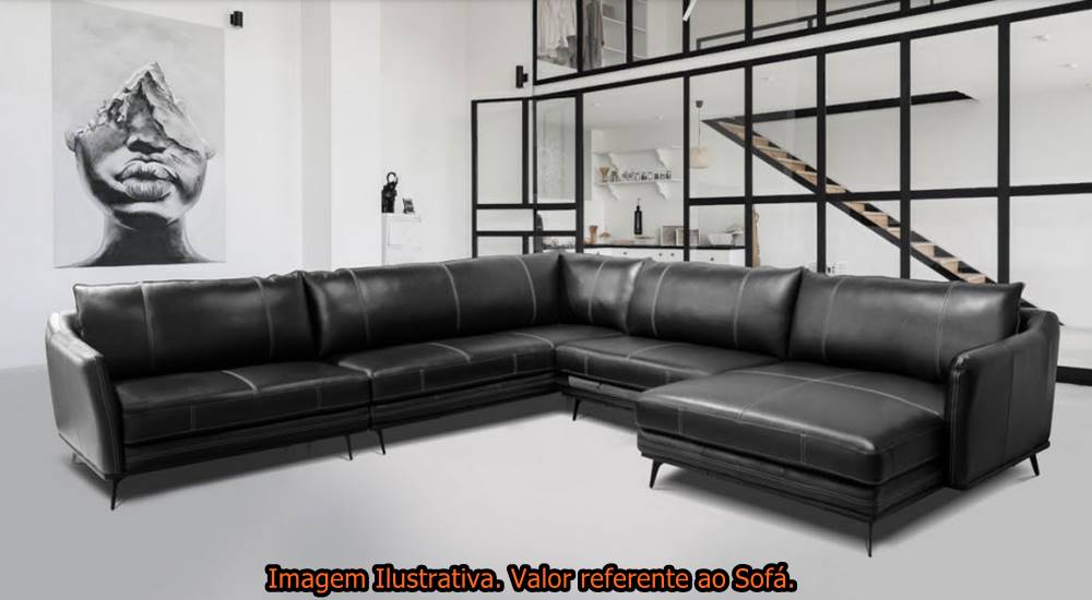 Sofa-Vena-de-Canto---Chaise-Chaise-Fixo-Couro-Preto-480cm---69856