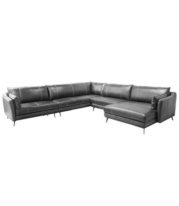 Sofá Vena de Canto + Chaise Fixo Couro Preto 520cm - 69857
