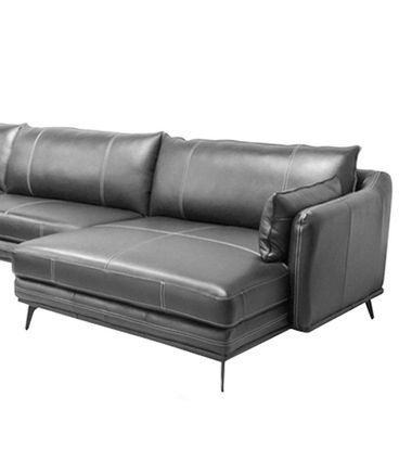 Sofá Vena de Canto + Chaise Fixo Couro Preto 520cm - 69857