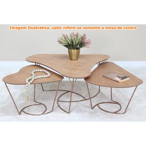 Mesa Centro Bela Gota Madeira Amêndoa Estrutura Ferro Cobre 81cm - 69860