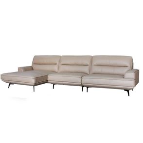 Sofá Evans 2 Lugares + Chaise Couro Pérola 365cm - 69877