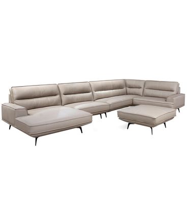 Sofá Evans Canto + Chaise Com Puff Couro Pérola 476cm - 69880