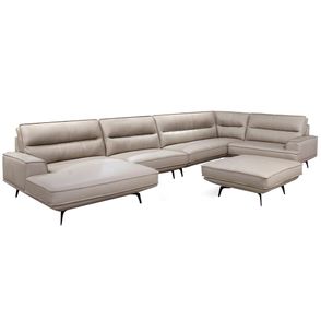 Sofá Evans Canto + Chaise Com Puff Couro Pérola 516cm - 69881