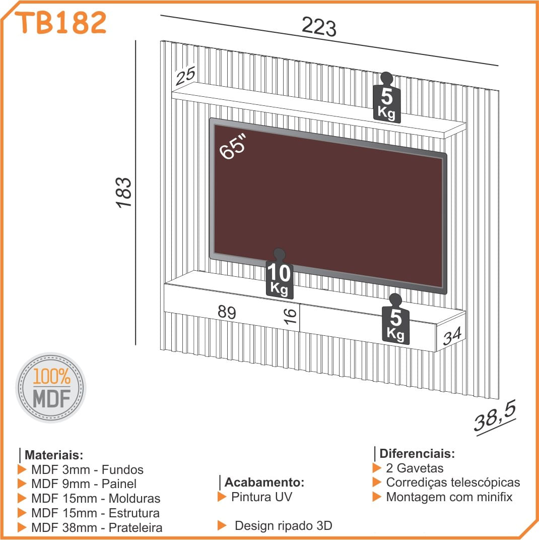 Painel-Suspenso-Sun-TB182-Ripado-2-Gavetas-cor-Freijo-com-Off-White-223-cm---69911