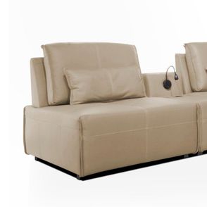 Sofá de Canto Yale 4 Lugares + Puff e Console com Luminária Couro Pérola 330cm - 69949
