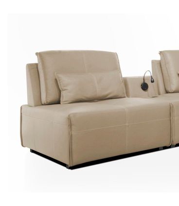 Sofá de Canto Yale 4 Lugares + Puff e Console com Luminária Couro Pérola 370cm - 69951