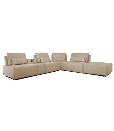 Sofá de Canto Yale 4 Lugares + Puff e Console com Luminária Couro Pérola 390cm - 69952
