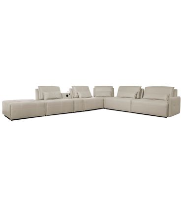 Sofá de Canto Yale 5 Lugares + Puff e Console com Luminária Couro Pérola 590cm - 69958