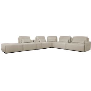 Sofá de Canto Yale 5 Lugares + Puff e Console com Luminária Couro Pérola 630cm - 69959