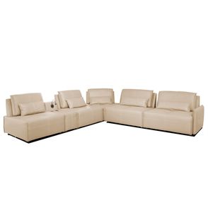 Sofá de Canto Yale 5 Lugares Console com Luminária Couro Pérola 450cm - 69962