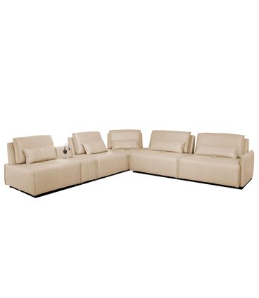 Sofá de Canto Yale 5 Lugares Console com Luminária Couro Pérola 450cm - 69962