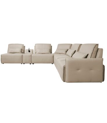 Sofá de Canto Yale 5 Lugares Console com Luminária Couro Pérola 450cm - 69962