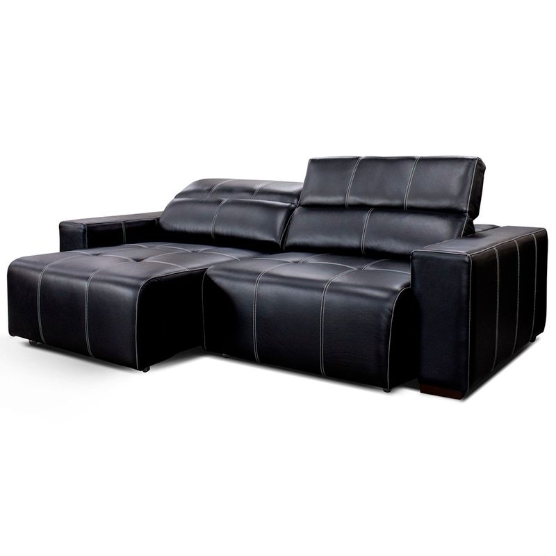 Sofá Sullivan Retrátil Reclinável Lugares Couro Preto 252cm 69977