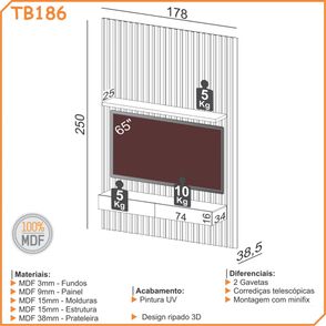 Painel Suspenso Roof TB186 Ripado cor Freijo e Off White com 2 Gavetas 178 cm - 69472