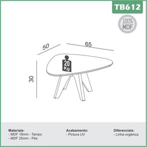 Mesa de Centro Organic TB612 Baixa Tampo cor Off White e Pes cor Freijo 65 cm - 69483