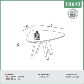 Mesa de Centro Organic TB613 Media Tampo cor Off White e Pes cor Freijo 65 cm - 69484