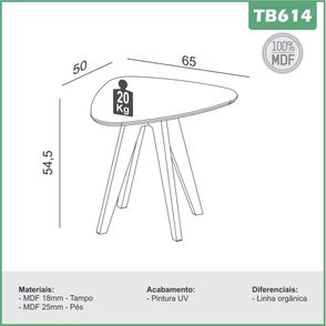 Mesa de Centro Organic TB614 Alta Tampo cor Off White e Pes cor Freijo 65 cm - 69485