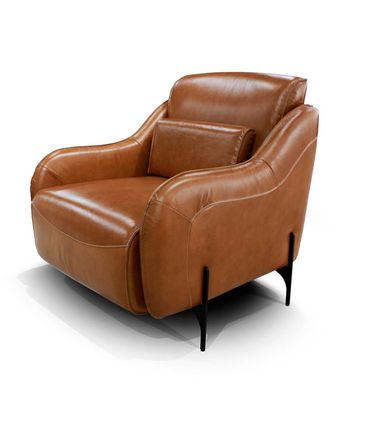 Poltrona Adrien Couro Kamel 72cm Pés em Ferro - 70003