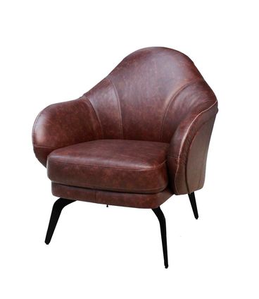 Poltrona Felicity Couro Mogno Pés de Ferro Preto Fixo 80cm - 70014