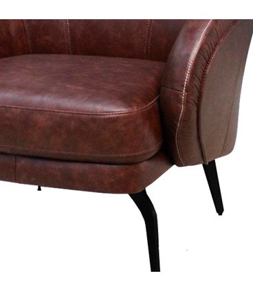 Poltrona Felicity Couro Mogno Pés de Ferro Preto Fixo 80cm - 70014