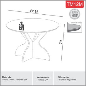 Mesa Jantar Juventude TM12M Redonda cor Off White e Freijo 115 cm - 70023