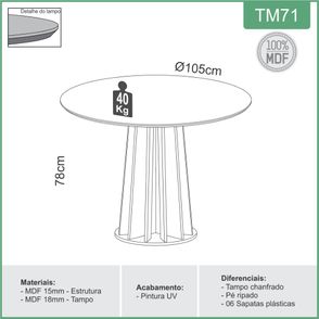 Mesa Jantar Nature TM71 Tampo Off White com Base Cone Ripada Freijo 105 cm - 67986