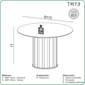 Mesa Jantar Nature TM73 Tampo Off White Base Barril Ripado Freijo 115 cm - 69489