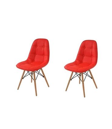Kit 2 Cadeira Eames Eiffel Botone Vermelho Base Madeira - 70110