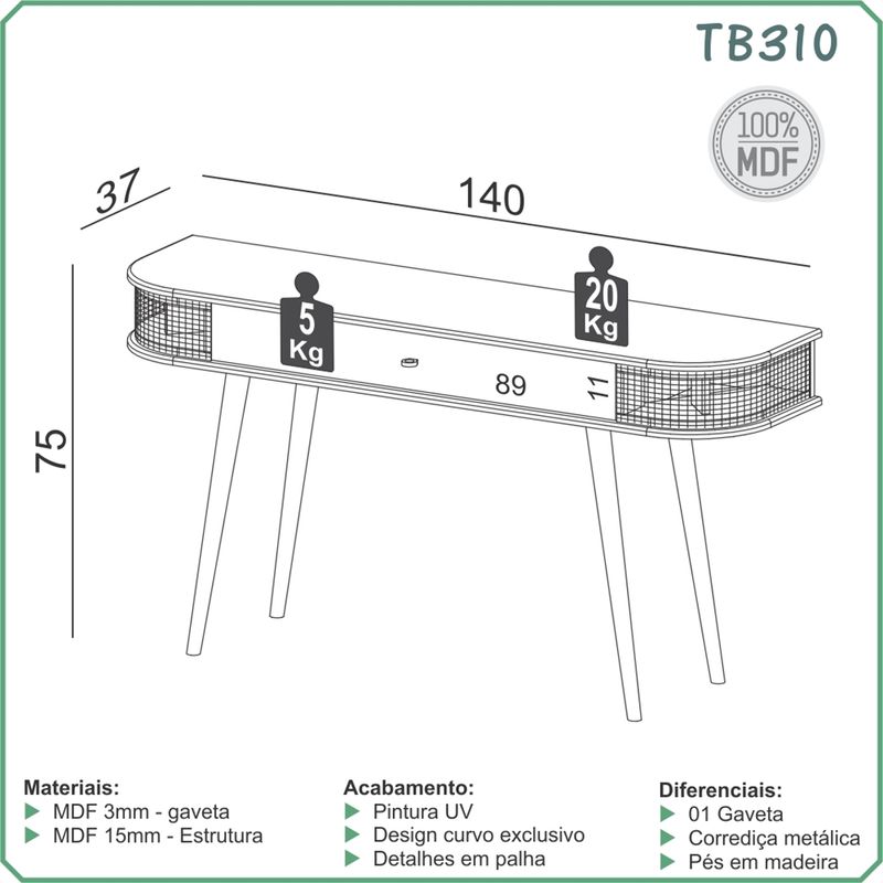 AparadorFutureTB310corFreijoeTelaSextavadaNaturalcom1Gaveta160cm69480