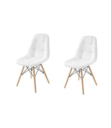 Kit 2 Cadeira Eames Eiffel Botone Branco Base Madeira - 70111