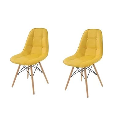 Kit 2 Cadeira Eames Eiffel Botone Amarelo Base Madeira - 70118