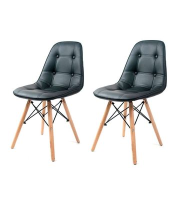 Kit 2 Cadeira Eames Eiffel Botone Preto Base Madeira - 70119