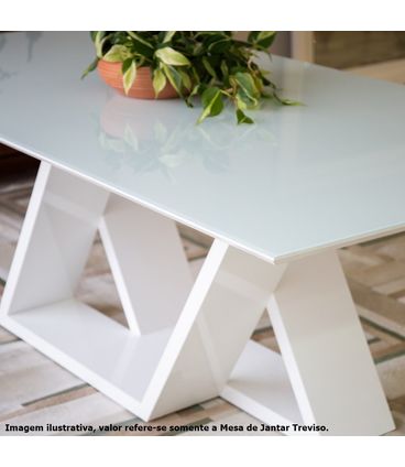 Mesa Jantar Treviso Base Laca Branca e Tampo Branco Acetinado 220cm - 70170