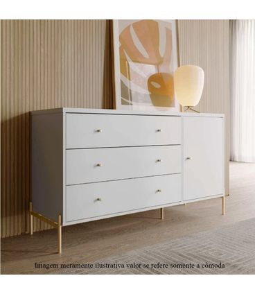 Cômoda Jasper Branco Gloss Base Dourado 1,35 MT - 69383