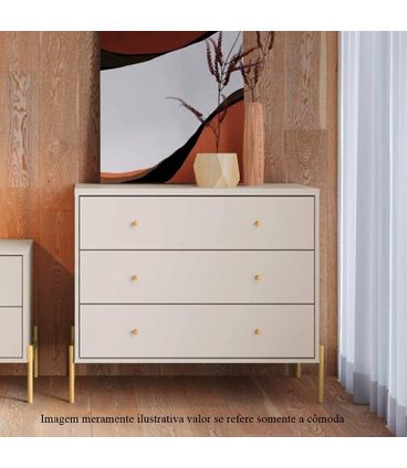 Cômoda Jasper 3 Gavetas Off White Fosco e Base Dourado  - 69757