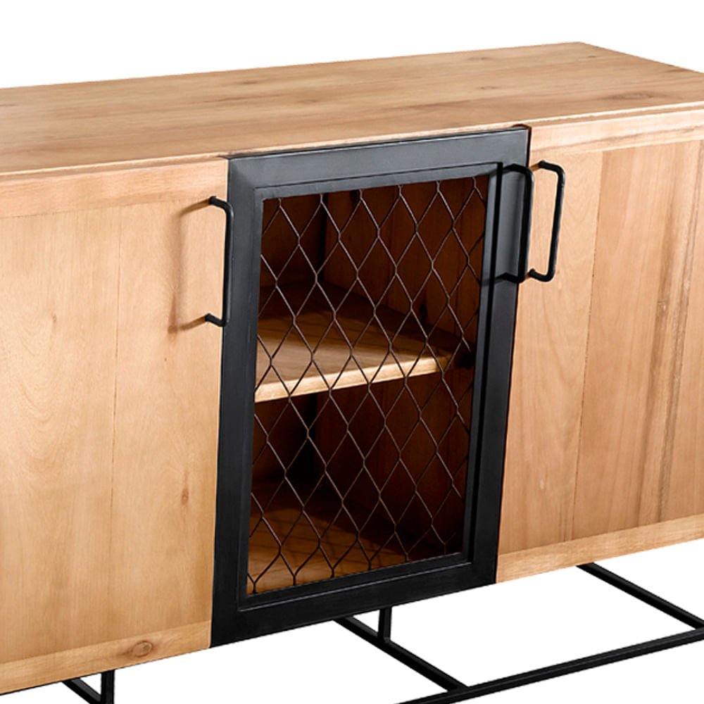 Balcao-Rumba-Industrial-em-Madeira-Mel-e-Base-Preta-com-139cm-de-largura---70308