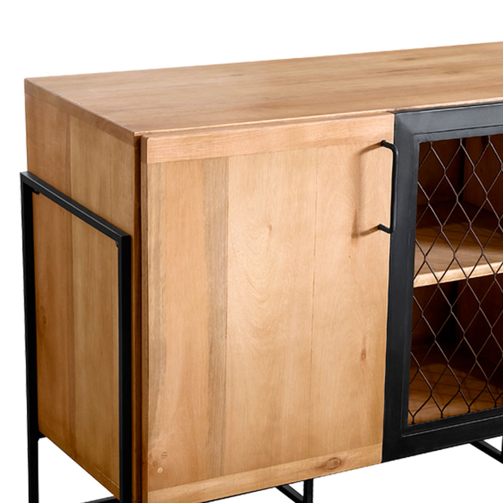 Balcao-Rumba-Industrial-em-Madeira-Mel-e-Base-Preta-com-139cm-de-largura---70308