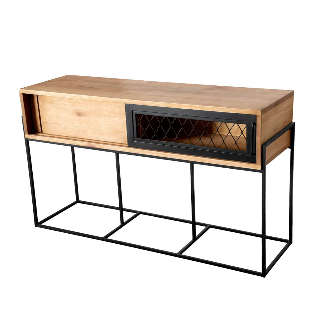 Aparador-Rumba-Industrial-em-Madeira-Mel-e-Base-Preta-com-139cm-de-largura---70316